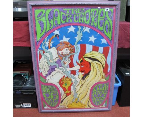 A 1994/5 Black Crowes 'Amorica or Bust' Reproduction Tour Poster 83 x 56 cms, framed under glass, a 'Bob Dylan and his Band' 