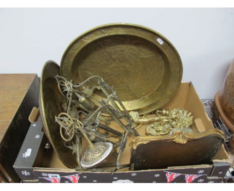 Pair of Pentagonal Brass Ceiling Lights, piano sconces, wall bracket, brass chargers:- One Box 