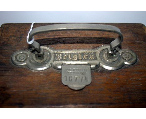 Pigeon Racing Clock Belgica/Jos.Dusesci No 16774, With Oak Case and Original Outer Wicker Carrying Case