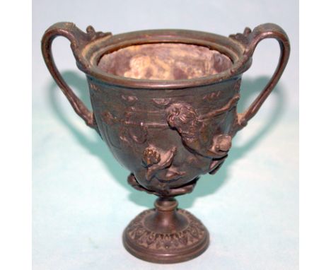 Bronze Grand Tour Twin Handled Cup Decorated With Centaurs, Height 6 Inches, No Lid