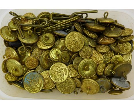 A collection of approximately 170 uniform buttons, mainly American, Waterbury Button Co., Conn., and Waterbury Scovill Mf'g C