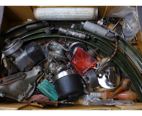 Vintage car accessories, bicycle mudguards, sprocket, etc.