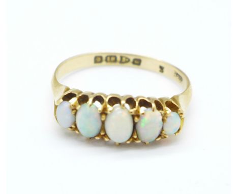 An 18ct gold and opal ring, Chester 1903, 2.6g, M