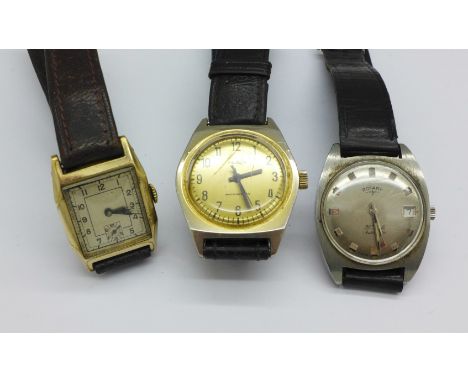Three wristwatches,  Rotary, Ruhla and Lanco with rolled gold case