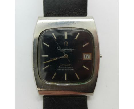 An Omega Constellation automatic wristwatch, lacking button