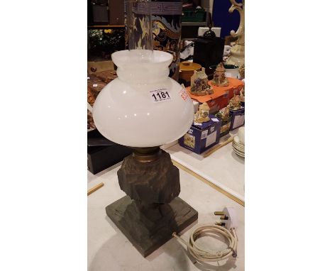 Paraffin style electric lamp with slate effect stem and base, overall H: 50 cm. Not available for in-house P&amp;P 