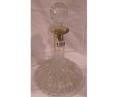Crystal ship decanter with silver plated collar. Not available for in-house P&amp;P 