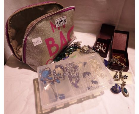 Mixed costume jewellery, some boxed, and a makeup bag. P&amp;P Group 2 (£18+VAT for the first lot and £3+VAT for subsequent l