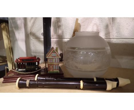 Musical San Francisco cable car, two recorders and a glass light shade. Not available for in-house P&amp;P 