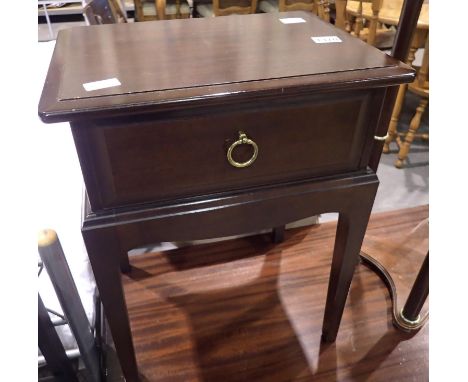 Stag Minstrel single drawer bedside table, 40 x 30 x 45 cm, light scratches to top, drawer drops slightly. Not available for 