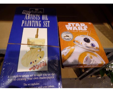 Star Wars The Force Awakens model of Poes X-Wing and story book and a sealed artists oil painting set including paint, brushe