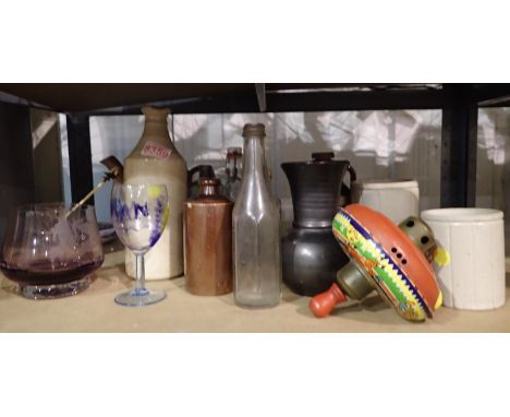 Mixed ceramic and glassware including stoneware jars. Not available for in-house P&amp;P 