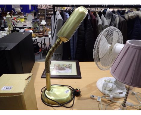 Brass effect lamp with poseable head, H: 60 cm. All electrical items in this lot have been PAT tested for safety and have pas