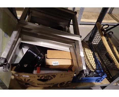 Quantity of mixed items including a cash box and aluminium step. All electrical items in this lot have been PAT tested for sa