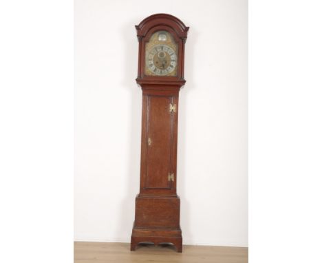 AN OAK LONGCASE CLOCK BY SAMUEL AUSTIN OF RUMSEYlate 18th century, the 31cm brass dial with silvered chapter ring, subsidiary