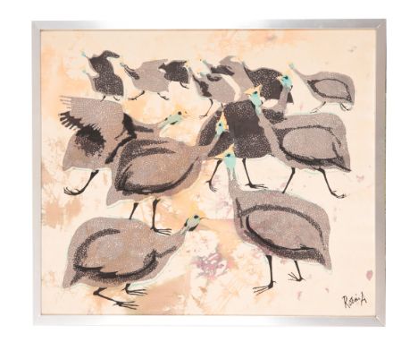 ROBIN ANDERSON (1924-2012) 'Kenyan crested guineafowl' signed 161/450 batik, painting and silkscreen mounted in silver colour