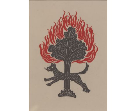 ERIC GILL (1882-1940) 'Flaming Tree and Dog' according to an inscription verso a proof of a design for the press mark of the 