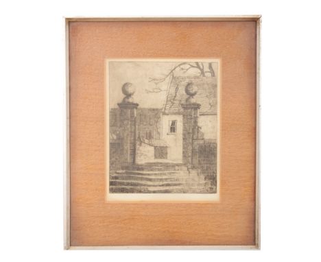 MONOGRAMMIST 'GBC' An architectural studymonogrammed lower right in a shield, etching, depicting gateposts with orb finials, 