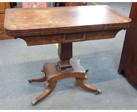 A GEORGE III MAHOGANY AND CROSSBANDED CARD TABLE 90cm wide