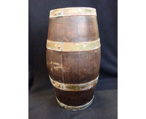 AN OAK BARREL 51 cm high, with tin liner, as a stick stand, and another similar (dismantled)