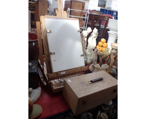 A MODERN ARTIST'S PORTABLE EASEL, WITH PAINTS and a similar artist's box
