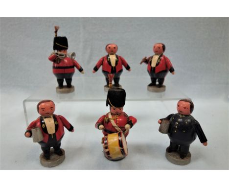 A SET OF SIX VINTAGE GERMAN WOODEN FIGURES OF MUSICIANS with hand painted decoration, each approx 6cm high