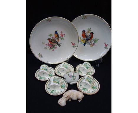 A PAIR OF KAISER WALL PLATES 30cm dia., five Crown Staffordshire 'Kowloon' coffee cans with 6 saucers, a Chinese tea bowl and