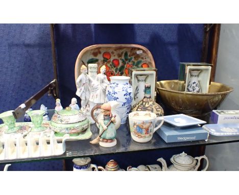 A HUMMEL FIGURE, A PAIR OF PORTMEIRION VASES (BOXED) and other ceramics