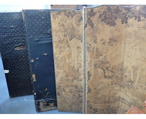 A VICTORIAN FOLDING DRAUGHT SCREEN  and another similar in tapestry material (2)