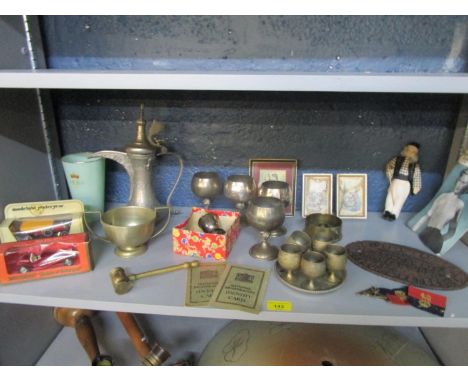 A miscellaneous lot to include trench art, a brass gavel and a railway engine plaque 