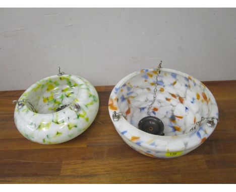 Two multi coloured glass centre light shades 