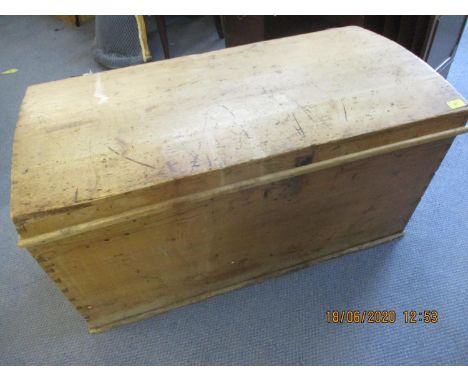An early 20th century pitch pine and domed travelling trunk with side handles, 20" x 38" x 20". Location:RAF 