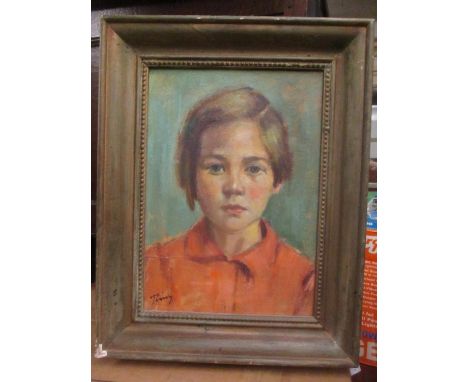 An early 20th century portrait of a girl, signed indistinctly, oil on canvas, framed 