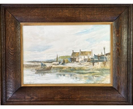 Gilmour &amp; Dunn, Little Glasgow landing the catch, print in oak glazed frame. (h x 31 x l  22cm)
