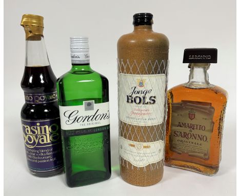 A group of Spirits and liqueurs including a bottle of Casino Royale, with vodka, blackcurrant, guava and passion fruit, a bot