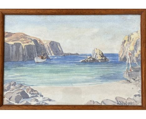 K H Wylie, shore scene, watercolour in oak glazed frame, signed bottom right. ( h x 16.5cm x l 25cm)