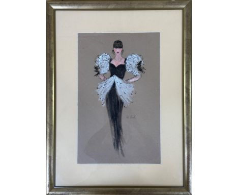 H Gral, costume design sketch, mixed media with gold glitter on coloured paper, signed in gilt glazed mounted frame.(h x 49cm