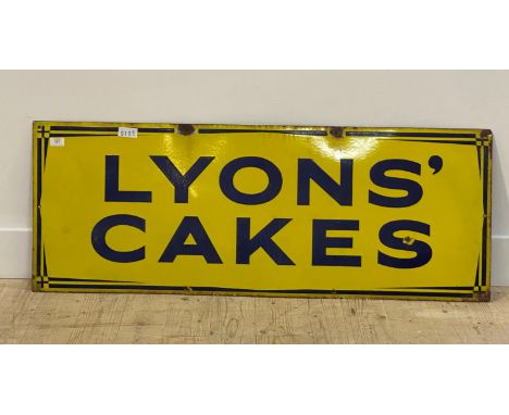 A Lyons' cakes enamel sign, 123cm x 46cm