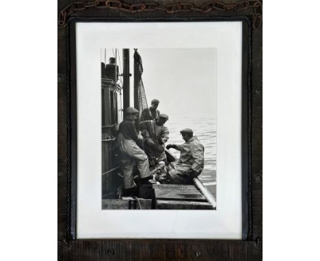 Photographic interest, Fraserburgh Fishemen at work. in stained wood glazed steel cable and iron chain mounted frame. (h x 38
