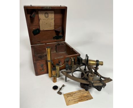 A John Parkes &amp; Sons Liverpool Chronometer Makers to the Admiralty  brass Sextant, Y 344 with original fitted mahogany ca