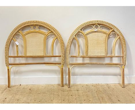 A pair of vintage boho style rattan single bed headboards, 117cm x 103cm