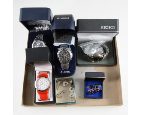 Four wrist watches - gentlemen's stainless steel Seiko Titanium, Maine Chronograph, Lorus Alarm, a lady's Gossip fashion watc