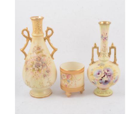 A collection of Crown Devon blush ivory decorative ceramics, dressing table set in the "Wye" pattern, vases, salad bowl with 