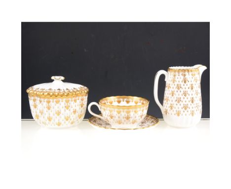 Spode bone china half tea set, fleur de lys gold pattern.