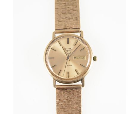 Rotary - a gentleman's 9 carat yellow gold Automatic 21 jewel wrist watch, circular gold coloured baton dial with centre seco