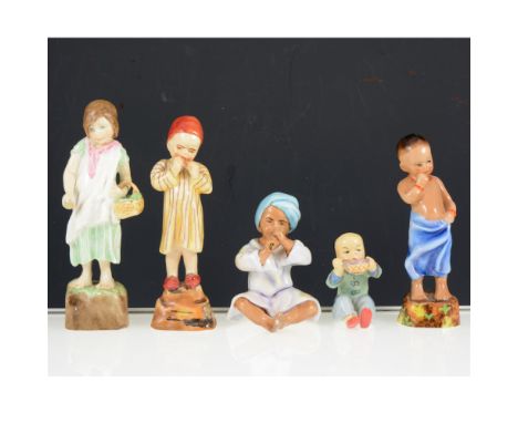 A collection of Royal Worcester Children of the Nations figurines by F.G. Doughty, including 'Burma' 3068, 'China' 3073, 'Egy