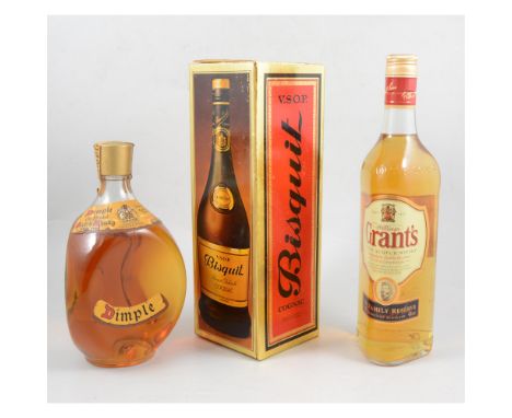 Haig's Dimple, Blended Scoth Whisky, 750ml, 43%; Grant's Family Reserve Blended Scotch Whisky, 700ml, 40%; and a bottle of Bi