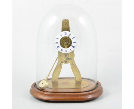 Small French brass skeleton clock, with one chain movement by Pierret, Paris, white enamelled chapter ring with Roman numeral