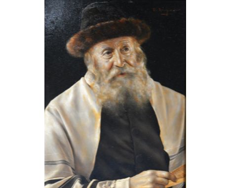 Otto Eichinger , Portrait of a Rabbi with Scroll, oil on board, signed, 25cm x 19cm.