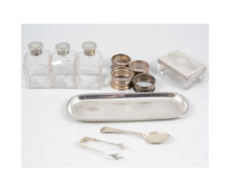 A silver snuffer tray by Levi &amp; Salaman, engine-turned deocration, Birmingham 1910, 22.9cm wide; a Victorian silver-toppe